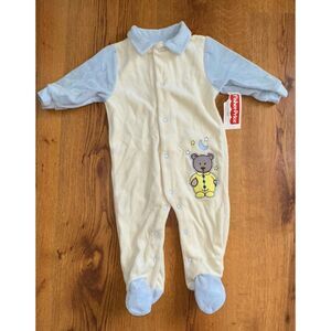 Vintage Fisher Price Baby Sleeper Velour Soft Material Embroidered Bear Applique